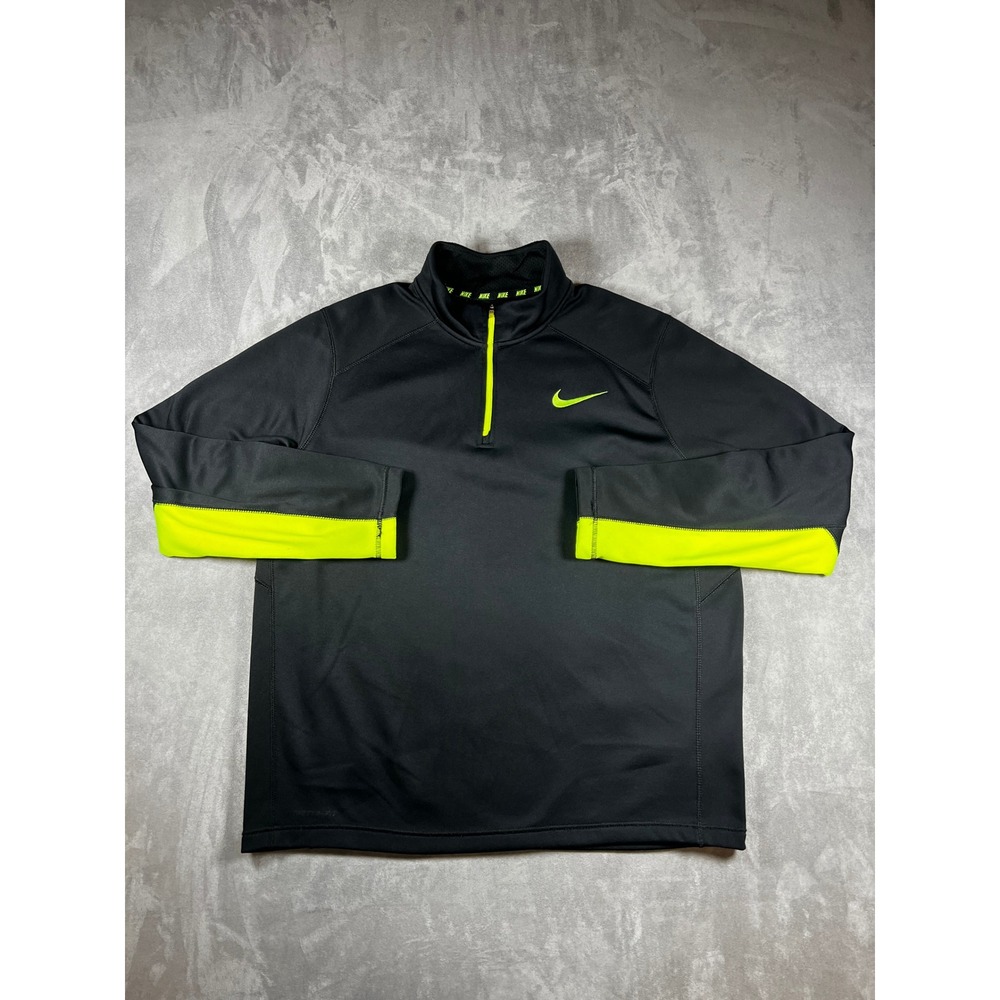 Nike Therma-Fit Pullover Mens XL Black Neon Volt 1/4 Zip Training Sweatshirt